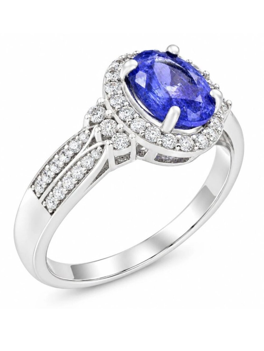 Genuine 1.98 Cts Tanzanite & White Sapphire Ring Solid .925 Silver